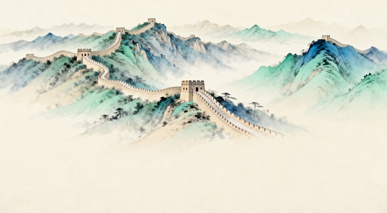 水墨长城山水画