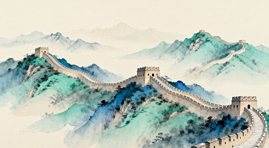 水墨画长城山水画景