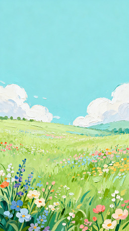 油画风野花田野风景插画