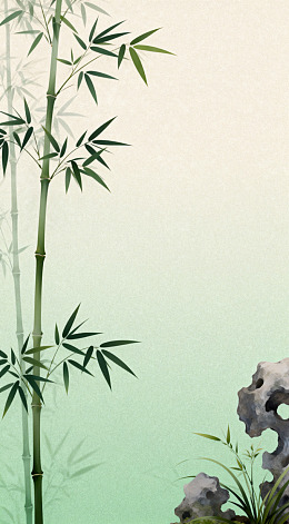 古风竹子假山水墨画设计素材