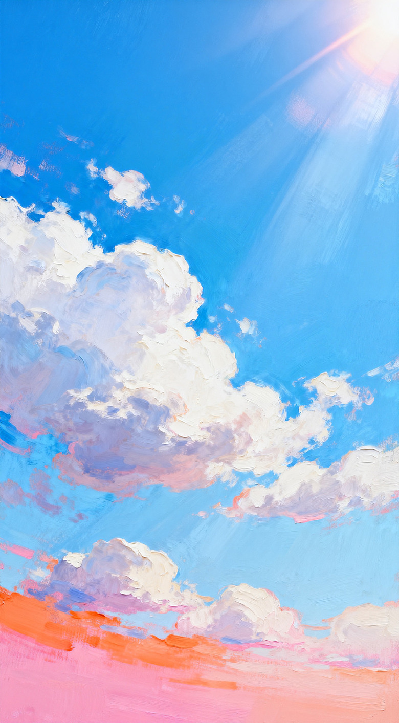 油画风蓝天白云阳光美景