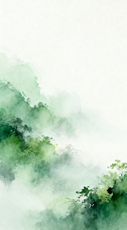 水墨山水自然景观水彩画