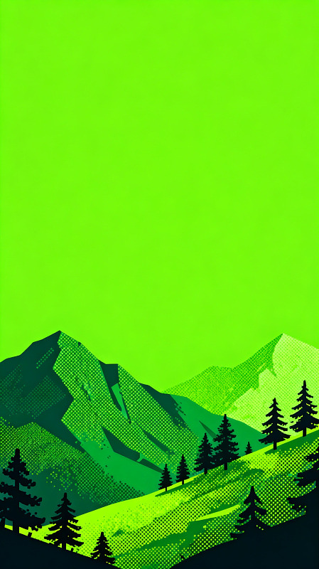 绿色山水像素风景插画