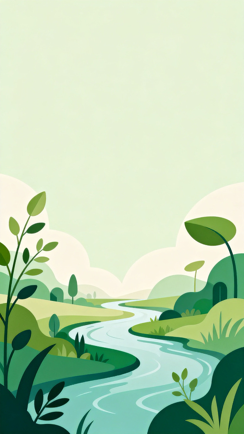 简约风溪流景观插画
