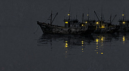夜色渔船灯火