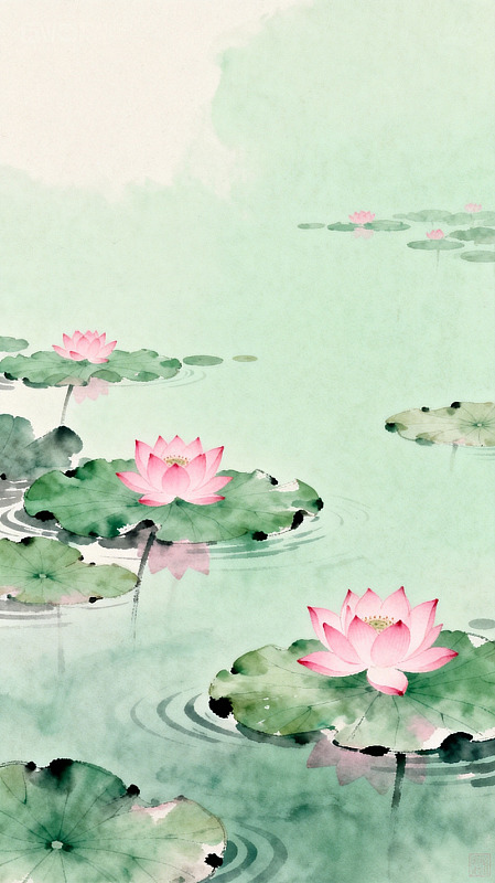 水墨荷花池塘中国画风格