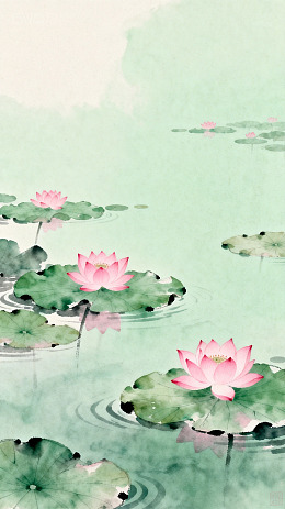 水墨荷花池塘中国画风格