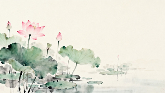水墨荷花淡雅意境水墨画
