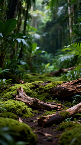 热带雨林苔藓原木风景