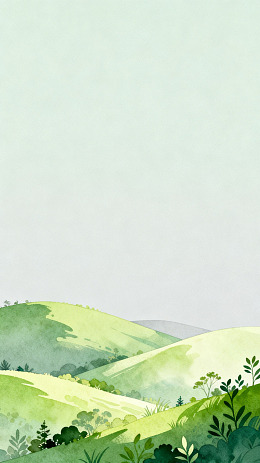 水彩山丘风景画