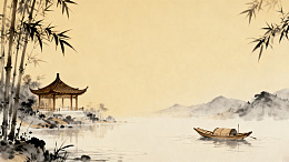水墨画古风山水亭船风景