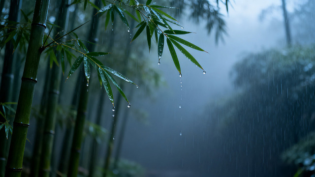 雨中竹林意境