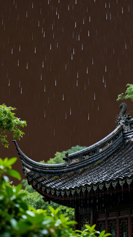 古典雨景中式建筑