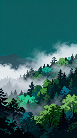 森林云雾插画设计