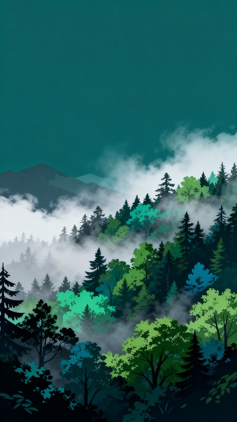 森林云雾插画设计