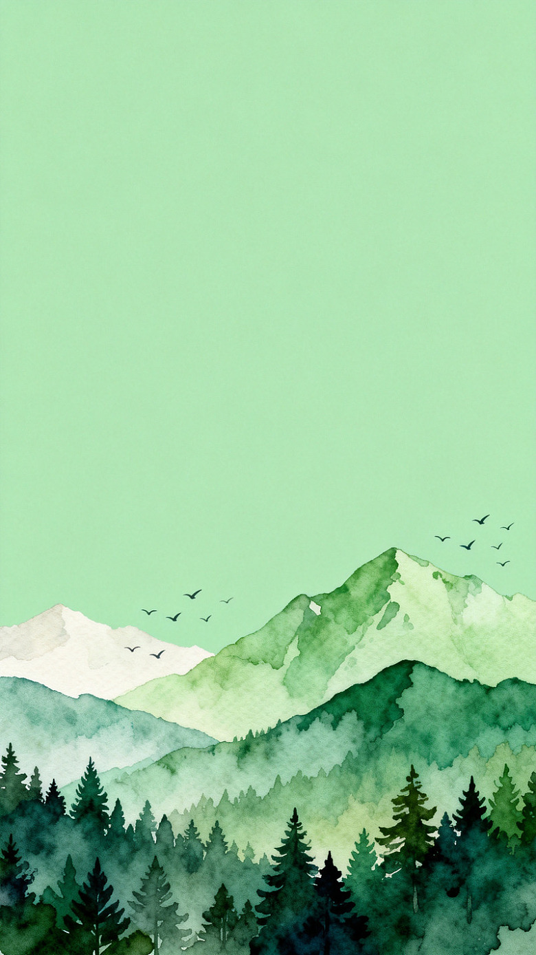 水彩山水画山林飞鸟艺术画作