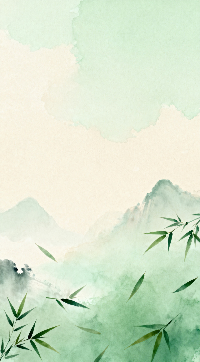 水墨山水竹林淡雅背景图