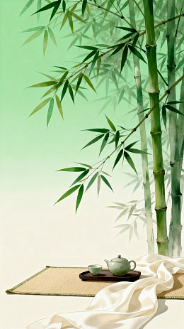 竹景茶道静谧插画
