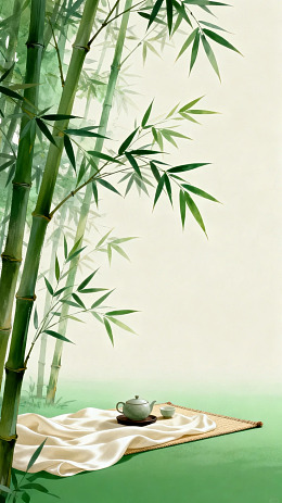 竹林茶道意境水墨画