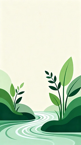 简约绿色植物水流插画