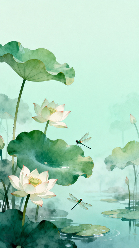 水墨荷花蜻蜓意境图