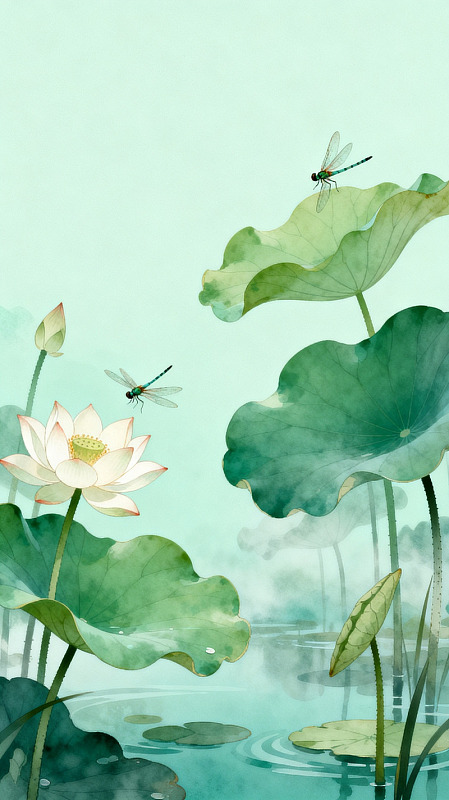 水墨荷花蜻蜓中国画
