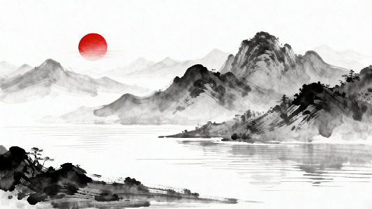 水墨山水日出东方