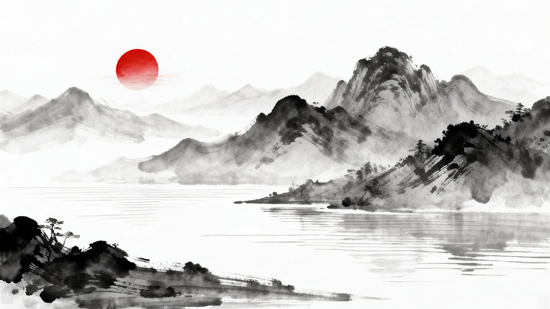 水墨山水日出东方