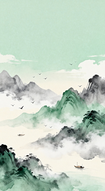 水墨山水画山水风景插画
