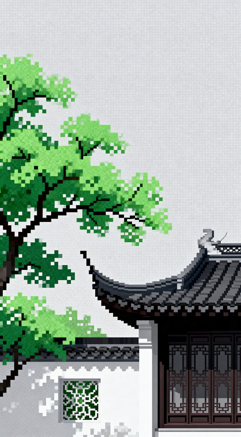 像素风古典园林建筑插画