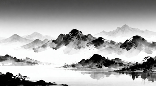 水墨山水画湖光山色