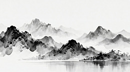 水墨山水画中国风景艺术插画