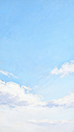 油画风格蓝天白云风景画