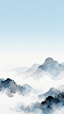 水墨山水画云雾缭绕山峦