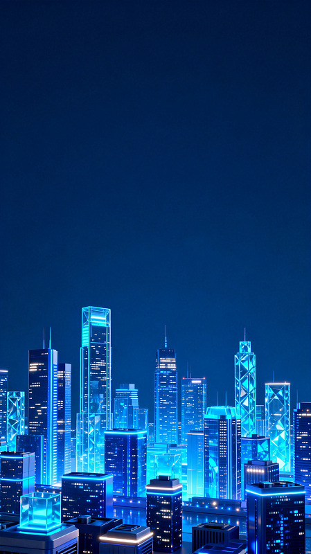 未来都市夜景蓝色光影建筑