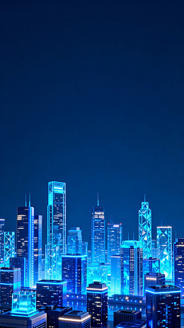 未来都市夜景蓝色光影建筑