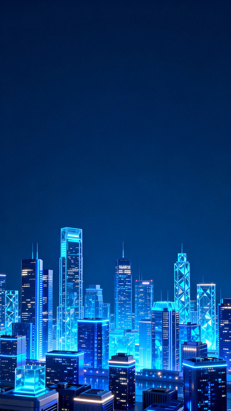未来都市夜景蓝色光影建筑