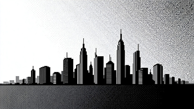黑白城市剪影建筑插画