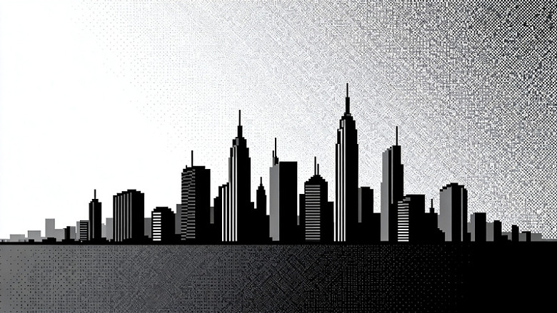 黑白城市剪影建筑插画