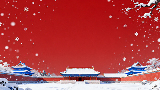 雪景故宫红色背景