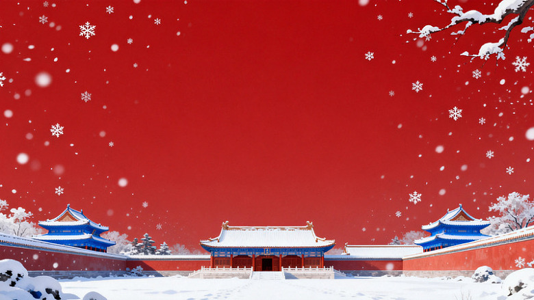 雪景故宫红色背景
