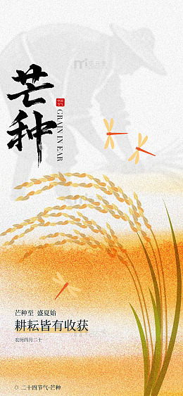 水墨风芒种节气稻田海报设计素材