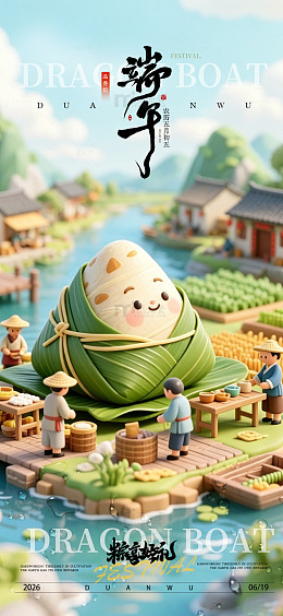卡通风端午节粽子场景插画