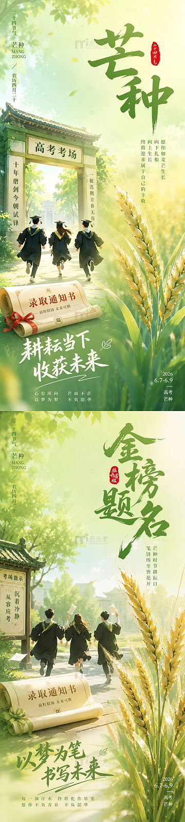 芒种高考系列插画海报