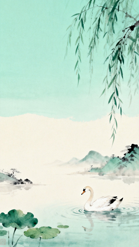 中国风水墨天鹅山水画