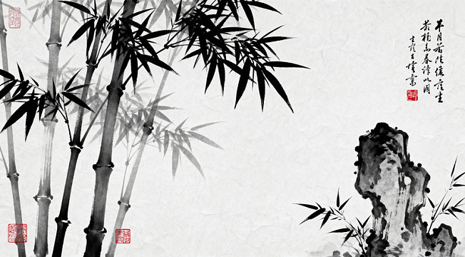 水墨竹石国画装饰画
