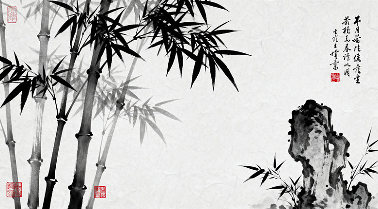 水墨竹石国画装饰画