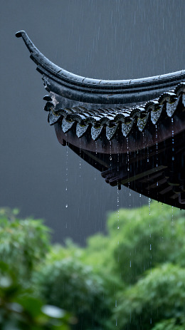 雨中东方屋檐美景