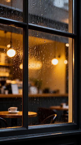 雨中咖啡馆温馨景象