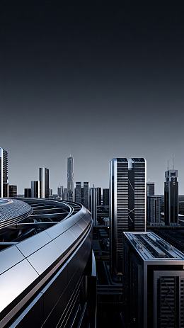 未来都市天际线建筑模型图